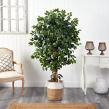 5.5’ Palace Ficus Artificial Tree with in Handmade Natural Jute and Cotton Planter