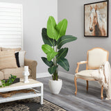 5.5’ Traveler's Palm Artificial Tree in White Planter