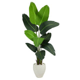 5.5’ Traveler's Palm Artificial Tree in White Planter