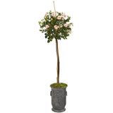 56” Rose Topiary Artificial Tree in Vintage Metal Planter