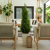 56" UV Resistant Artificial Cedar Tree in White Tower Planter (Indoor/Outdoor)