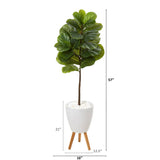 57” Fiddle Leaf Artificial Tree in White Planter with Stand (Real Touch)