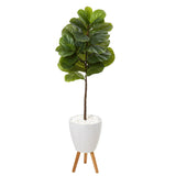 57” Fiddle Leaf Artificial Tree in White Planter with Stand (Real Touch)