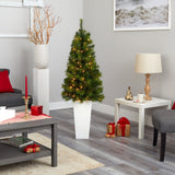 57” Green Valley Pine Artificial Christmas Tree with 100 Warm White LED Lights and 201 Bendable Branches in Tall White Planter