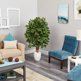 57” Super Deluxe Artificial Ficus Tree in White Planter