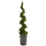 58” Cypress Artificial Spiral Topiary Tree in Vintage Metal Planter