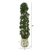 58” English Ivy Topiary Spiral Artificial Tree in Floral Print Planter (Indoor/Outdoor)