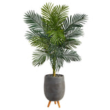 58” Golden Cane Artificial Palm Tree in Gray Tri-Pod Planter