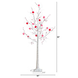5' Pre-Lit Artificial Valentine's Day Twig Tree with 72 Heart Shaped LED Lights and Red Berries