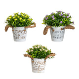 6" Artificial Mixed Button Pom Plant in Rustic Flowers & Garden Planter -Set of 3