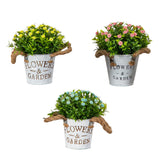 6" Artificial Mixed Button Pom Plant in Rustic Flowers & Garden Planter -Set of 3