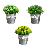 6” Artificial Succulent flowering Plant in Decorative Daisy Tin Planter -Set of 3
