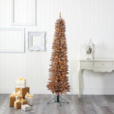 6’ Champagne Pencil Artificial Christmas Tree with 300 (multifunction) Clear LED Lights and 518 Bendable Branches