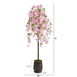6' Cherry Blossom Artificial Tree in Ribbed Metal Planter