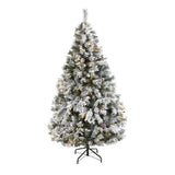 6' Flocked White River Mountain Pine Artificial Christmas Tree with Pinecones and 250 Clear LED Lights