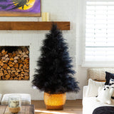 6' Artificial Halloween Black Pampas Grass Christmas Tree