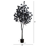 6' Pre-Lit Artificial Halloween Black Eucalyptus Tree with 300 Orange & Purple LED Lights