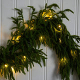 6' Pre-Lit Artificial Real touch Norfolk Island Pine Garland with 35 Warm White LED Lights and Natural Look