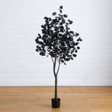 6' Pre-Lit Artificial Halloween Black Eucalyptus Tree with 300 Orange & Purple LED Lights