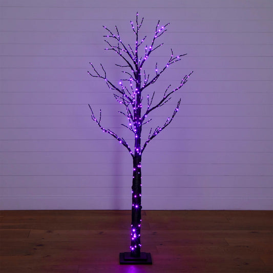 6' Pre-Lit Artificial Halloween Twig Tree with 480 Orange & Purple LED Lights