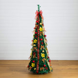 6' Pre-Lit Artificial Pop up Christmas Tree with Red & Gold Ornaments, Ribbons and 150 Warm White LED Lights