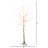 6’ Pre-Lit Artificial White Birch Tree with 300 Warm White LED Lights