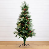 6' Pre-Lit Fiber Optic Artificial Pinecone & Berries Christmas Tree with 64 Warm White LED Lights