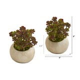 6” Sedum Succulent Artificial Plant in Stone Planter (Set of 2)