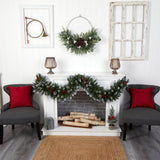 6' Snow Tipped Extra Wide Christmas Garland with Pinecones, Berries and 100 Multicolor LED Lights