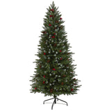6' Snow Tipped Portland Spruce Artificial Christmas Tree with Frosted Berries and Pinecones with 300 Clear LED Lights