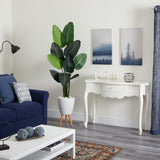6’ Traveler's Palm Artificial Tree in White Planter with Stand