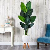6’ Traveler's Palm Artificial Tree in White Planter with Stand