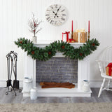 6’ White Mountain Pine Artificial Garland with 35 White Warm LED Lights and Pinecones