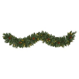 6’ White Mountain Pine Artificial Garland with 35 White Warm LED Lights and Pinecones
