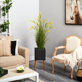 62” Wheat Grain Artificial Plant in Black Planter with Stand