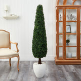 63” Boxwood Topiary Artificial Tree in White Planter (Indoor/Outdoor)