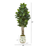 63” Rubber Leaf Artificial Tree in Floral Print Planter