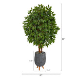 63” Super Deluxe Artificial Ficus Tree in Gray Planter with Stand