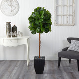 64” Fiddle Leaf Artificial Tree in Black Planter (Real Touch)