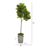 64” Fiddle Leaf Artificial Tree in Vintage Metal Planter