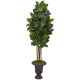 64” Rubber Leaf Artificial Tree in Decorative Brown Urn