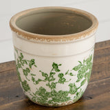 6.5” Floral Tuscan Ceramic Green Scroll Planter