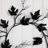 6.5' Pre-Lit Artificial Halloween Black Maple Garland with 48 Orange & Purple LED Lights