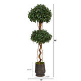 68” Sweet Bay Double Ball Topiary Artificial Tree in Ribbed Metal Planter