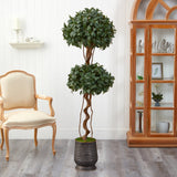 68” Sweet Bay Double Ball Topiary Artificial Tree in Ribbed Metal Planter