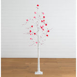 6' Pre-Lit Artificial Valentine's Day Twig Tree with 96 Heart Shaped LED Lights and Red Berries