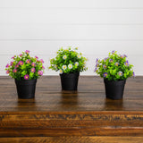 7" Artificial Daisy Plant in Black Pot - Set of 3