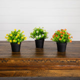 7" Artificial Daisy Plant in Black Pot - Set of 3