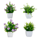7” Artificial Mini Flowering Potted Plants - Set of 4