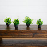 7” Artificial Mixed Botanical Plant in Black Square Pot - Set of 4